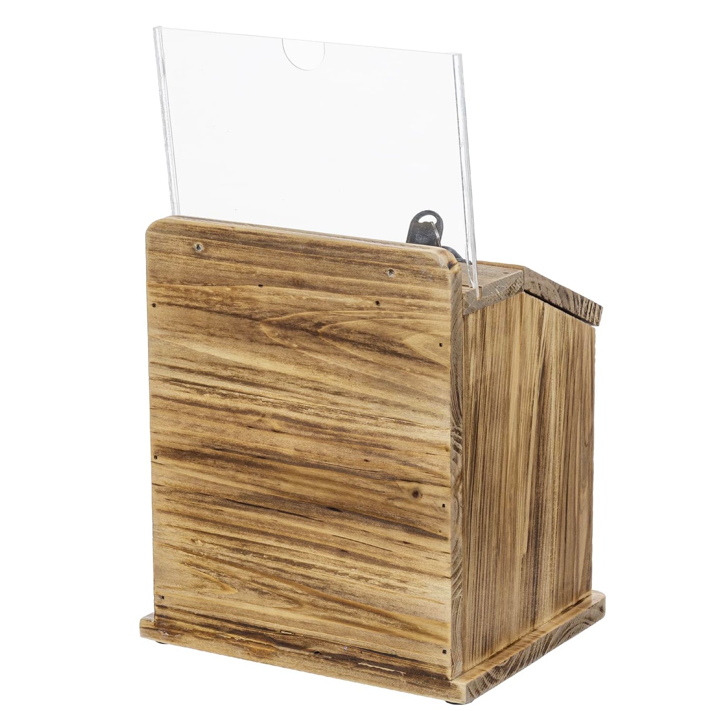 MyGift Tip Jar, Donation Box for Fundraising, Wood Suggestion Box with Lock and Key, Comment Ballot Raffle Box Wall Mountable, Clear Acrylic Sign Holder, Chalkboard Surface
