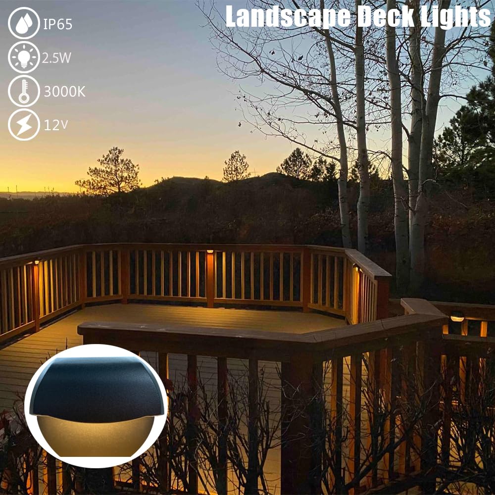 Leelands Outdoor Deck Lights LED Landscape Lighting Low Voltage 12V AC/DC Cast Aluminum Patio Post Step Lights Fence Retaining Wall Mounting Light Warm White Textured Black Finish Pack of 2