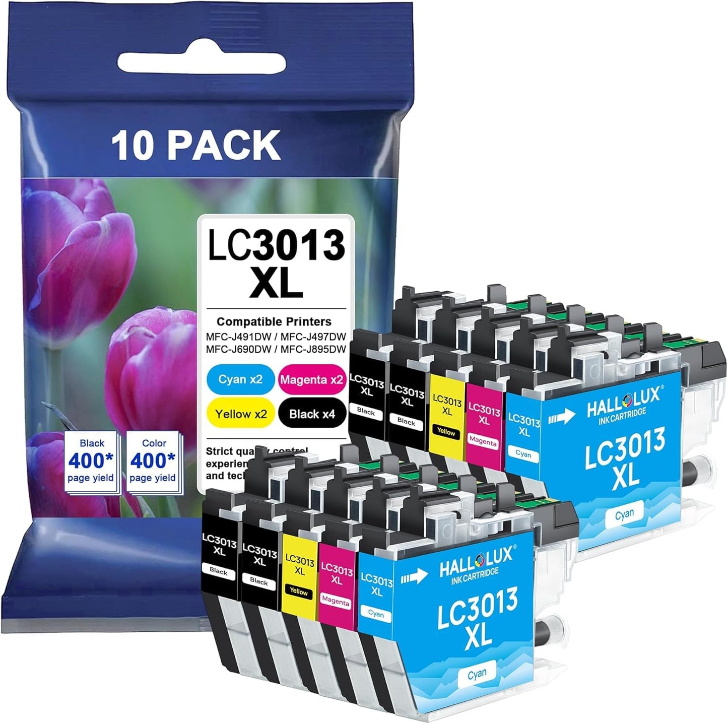 10 Pack LC-3013 LC-3011 Ink Cartridges HALLOLUX for Brother LC3013 LC3011 XL BK/C/M/Y for Brother MFC-J491DW MFC-J497DW MFC-J690DW MFC-J895DW Printer IHTJ-1 All-in-One