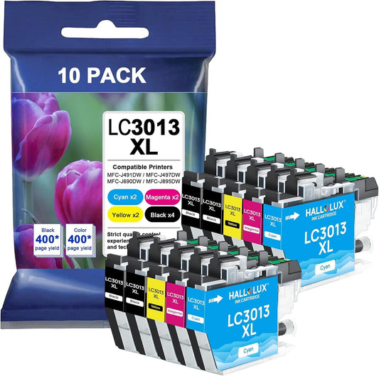 10 Pack LC-3013 LC-3011 Ink Cartridges HALLOLUX for Brother LC3013 LC3011 XL BK/C/M/Y for Brother MFC-J491DW MFC-J497DW MFC-J690DW MFC-J895DW Printer IHTJ-1 All-in-One