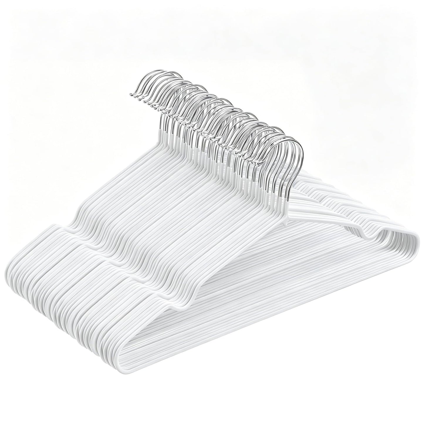 Tosnail 50 Pack Stainless Steel Wire Metal Hangers, 16-Inch Non-Slip Clothes Hangers Space Saving Closet Organizer, White