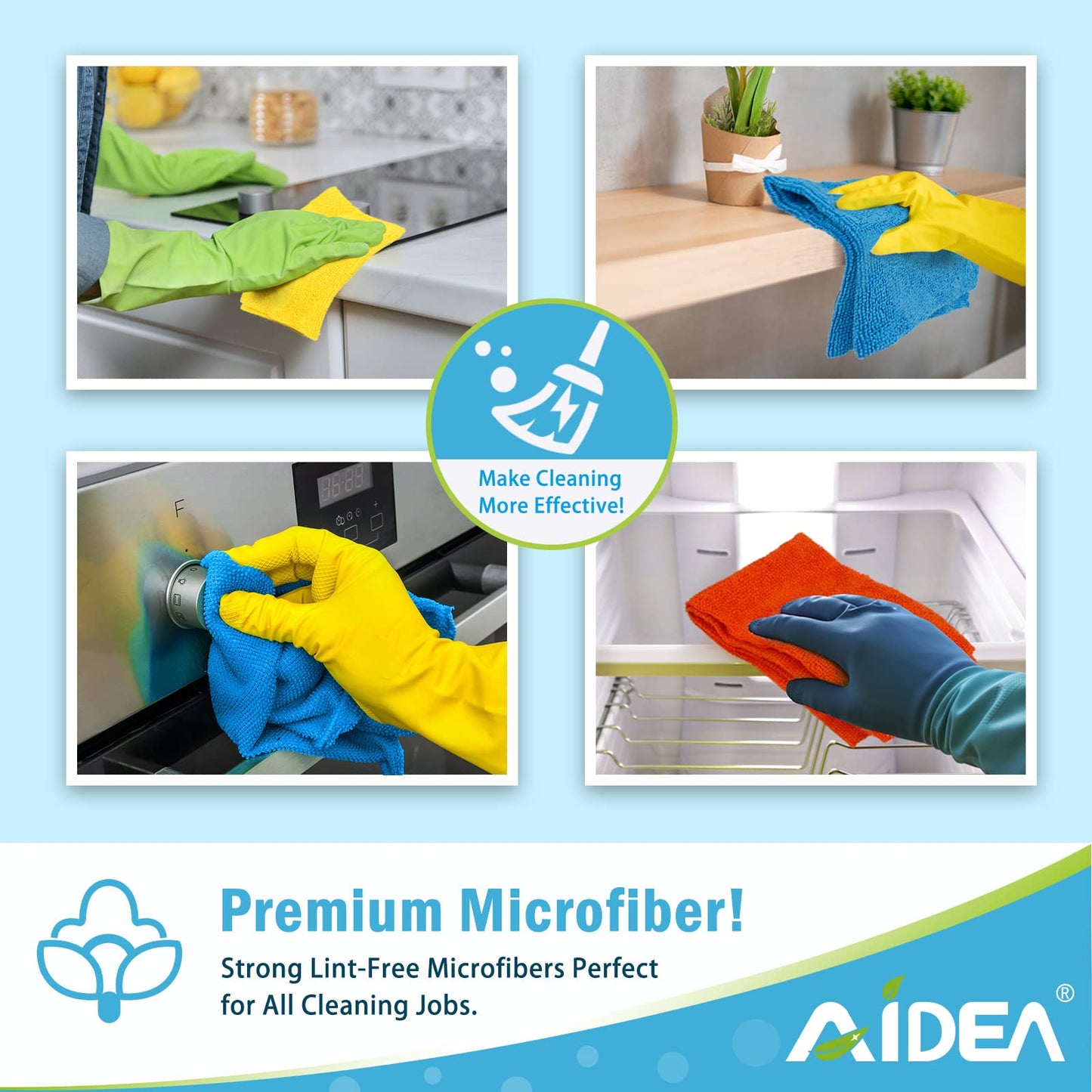 AIDEA Microfiber Cleaning Cloths-100PK, All-Purpose Soft Absorbent Rags for Cleaning, Lint-Free Dusting Cloth, Microfiber Kitchen Cloths, Towels for Car, House, Window(12in.x 12in.)