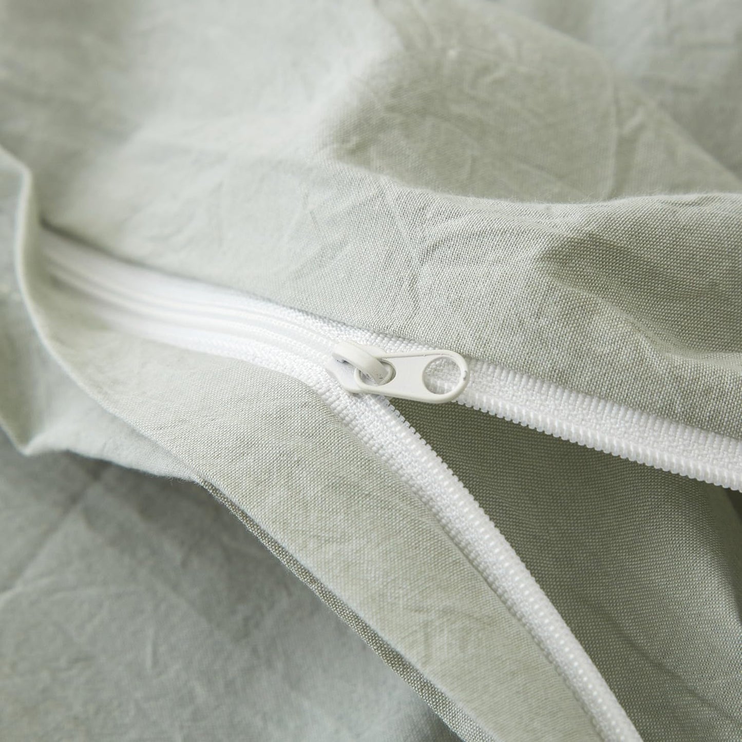 LIFETOWN 100% Washed Cotton Duvet Cover Set Linen Feel Natural Wrinkle Lightweight Comfy (Twin, Sage Green)