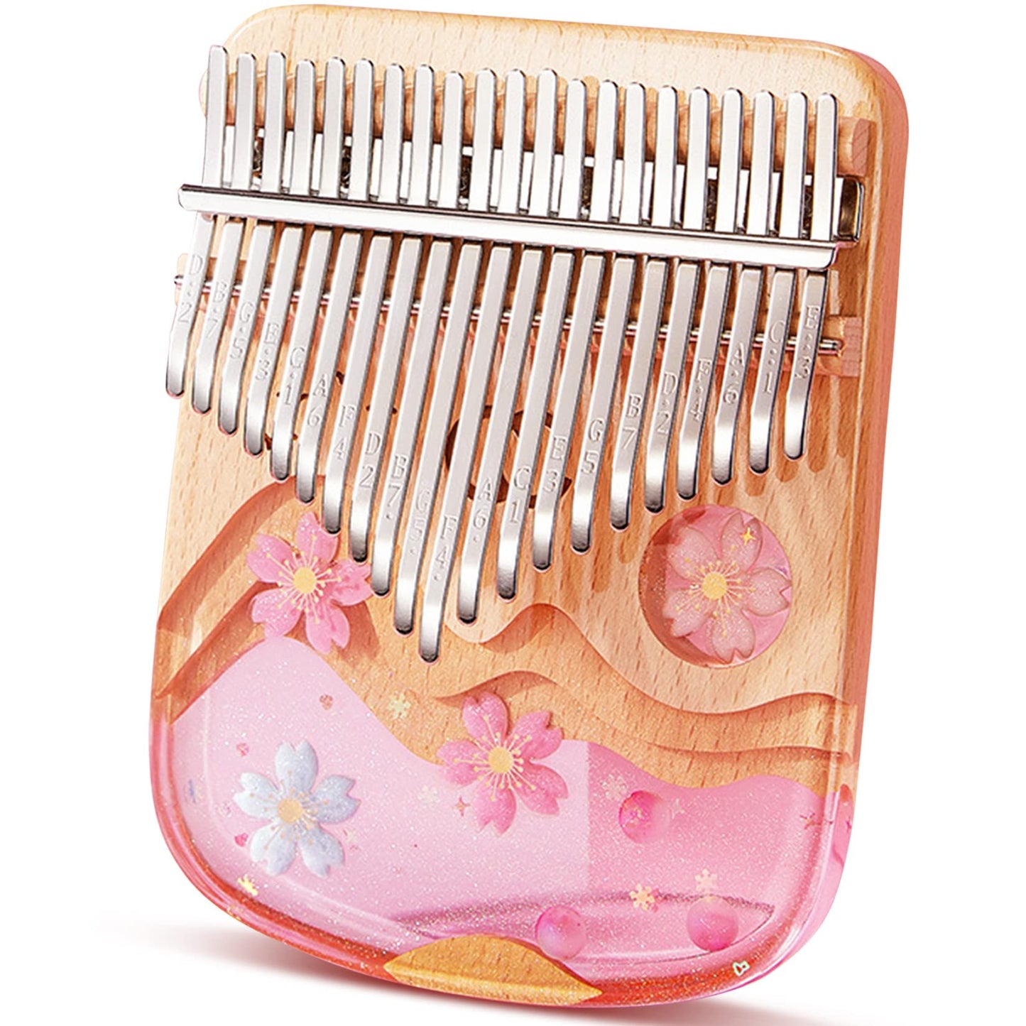 Kalimba 21 Keys Thumb Piano in Crystal & Wood with Portable EVA Bag, Tune Hammer, Thumb Pianos Finger Harp, Mbira Finger Piano Kalimba Gifts for Adults Kids Beginners,21keys Sakura