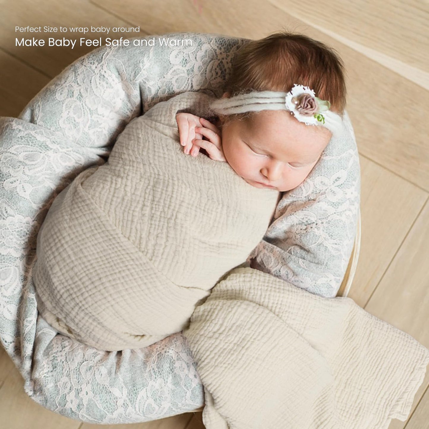 lulumoon Muslin Swaddle Blanket Baby - Cotton Swaddling Blanket Soft Baby Receiving Blanket Neutral 3Pack(Olive)