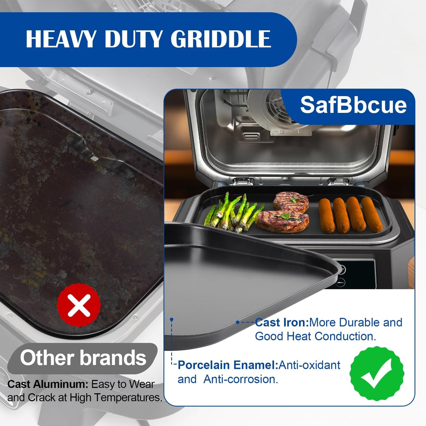 Griddle Plate & Smoke Rack for Ninja Pro Connect XL OG800/OG900 Grill Accessories, XSKGRIDLXL Flat Top Griddle Plate & XSKRSTRKXL Roast Rack for Ninja Series, Smoke Kit for Ninja OG850/OG951