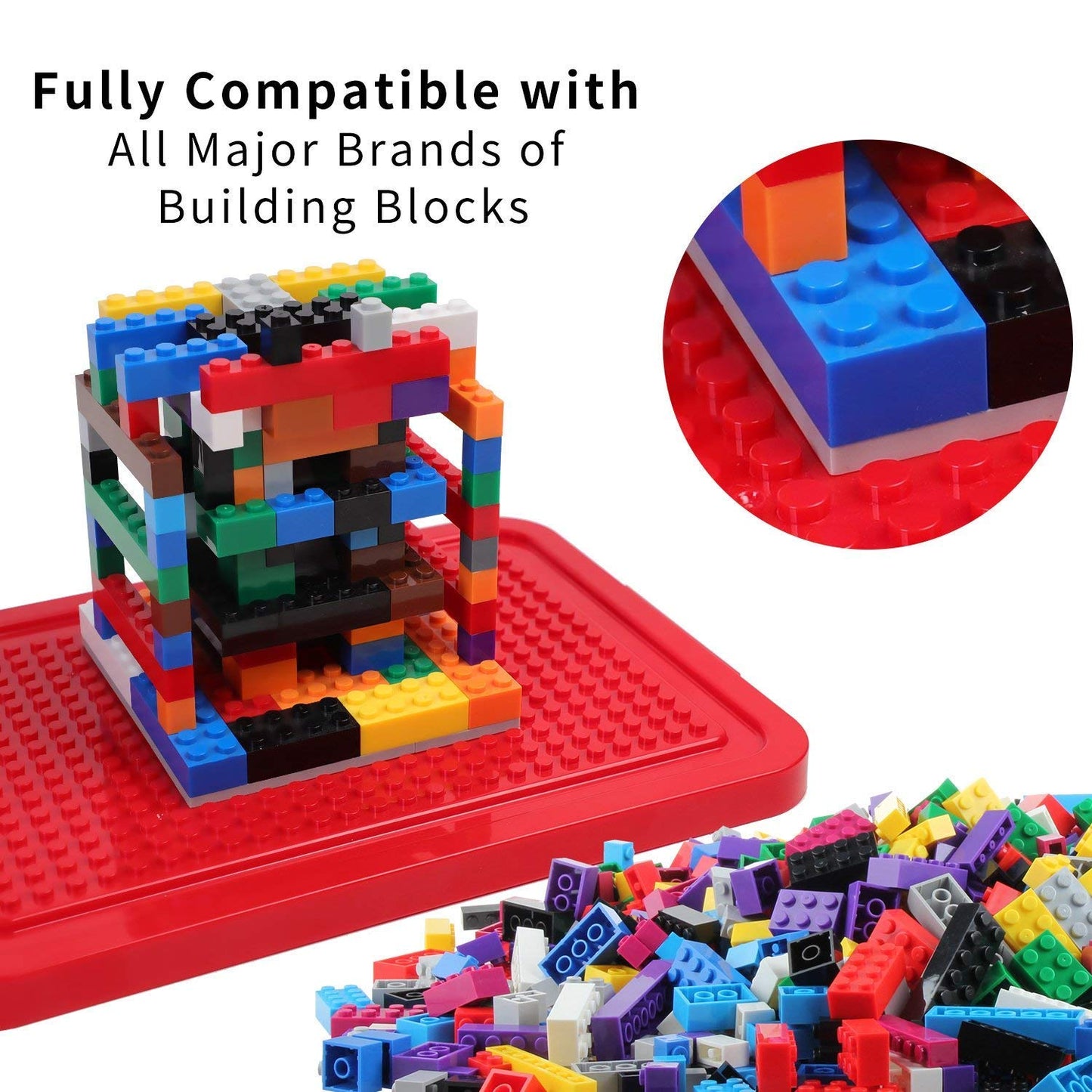 Building Bricks 520 Pieces Set, 500 Basic Building Blocks in 17 Shapes Includes Wheels, Door, Window, Bulk Block with Reusable Storage Box and Building Base Plate, Compatible to All Major Brands