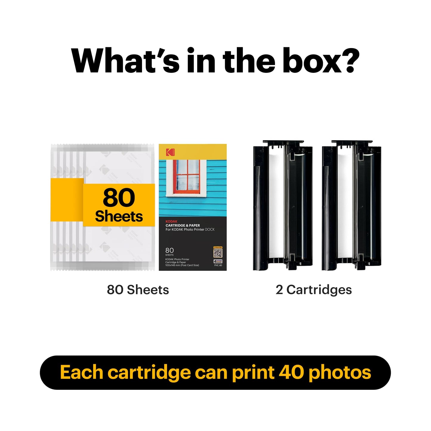 Kodak Dock Plus & Dock Photo Printer Cartridge PHC-80 – Cartridge Refill & Photo Paper- 80 Pack