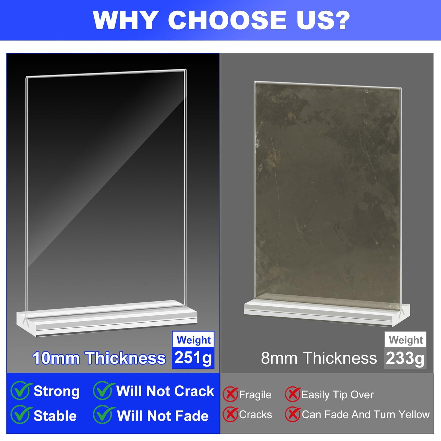 12 Packs Acrylic Sign Holder 8.5 x 11 Inches, Double-Sided Sign Holder Plastic Stands for Display, T Shape Acrylic Table Sign Stands for Office Store Restaurants Wedding Party Decoration - Clear