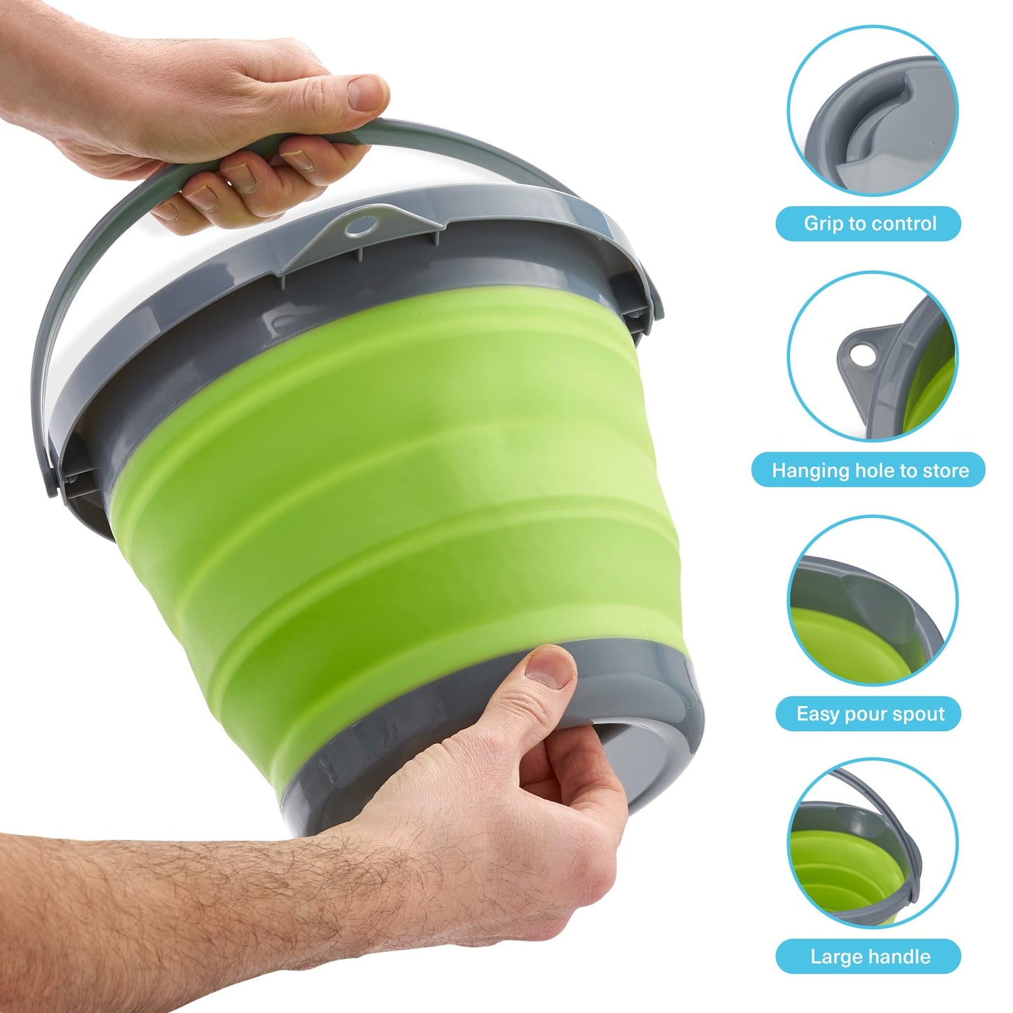 Bramble - 3 Pack 5 Litre Collapsible Buckets, Multi-use Portable Cleaning Buckets, Space Saving for Camping, Foldable to 5cm