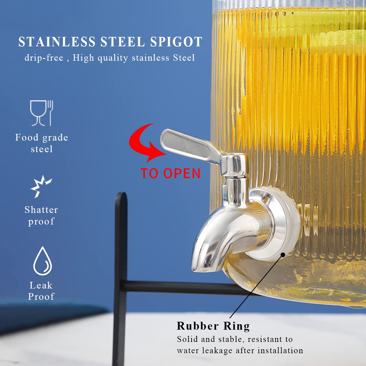 Berglander Glass Drink Dispenser for Fridge, 1 Gallon Beverage Dispenser with Leakproof Stainless Steel Spigot, Water, Juice Dispenser for BBQ, Picnic, Parties and Events (Clear)