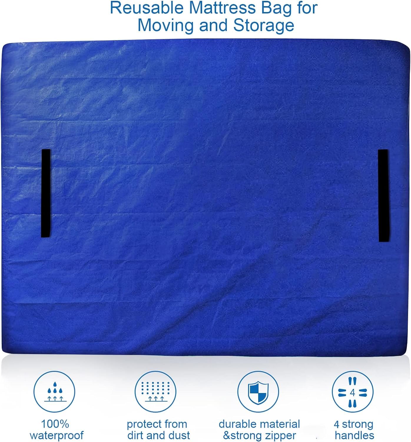 Mattress Bags for Moving and Storage Full Size, Reusable Mattress Storage Bag, Waterproof Mattress Encasement for Moving with Heavy Duty Handles and Strong Zipper, Blue