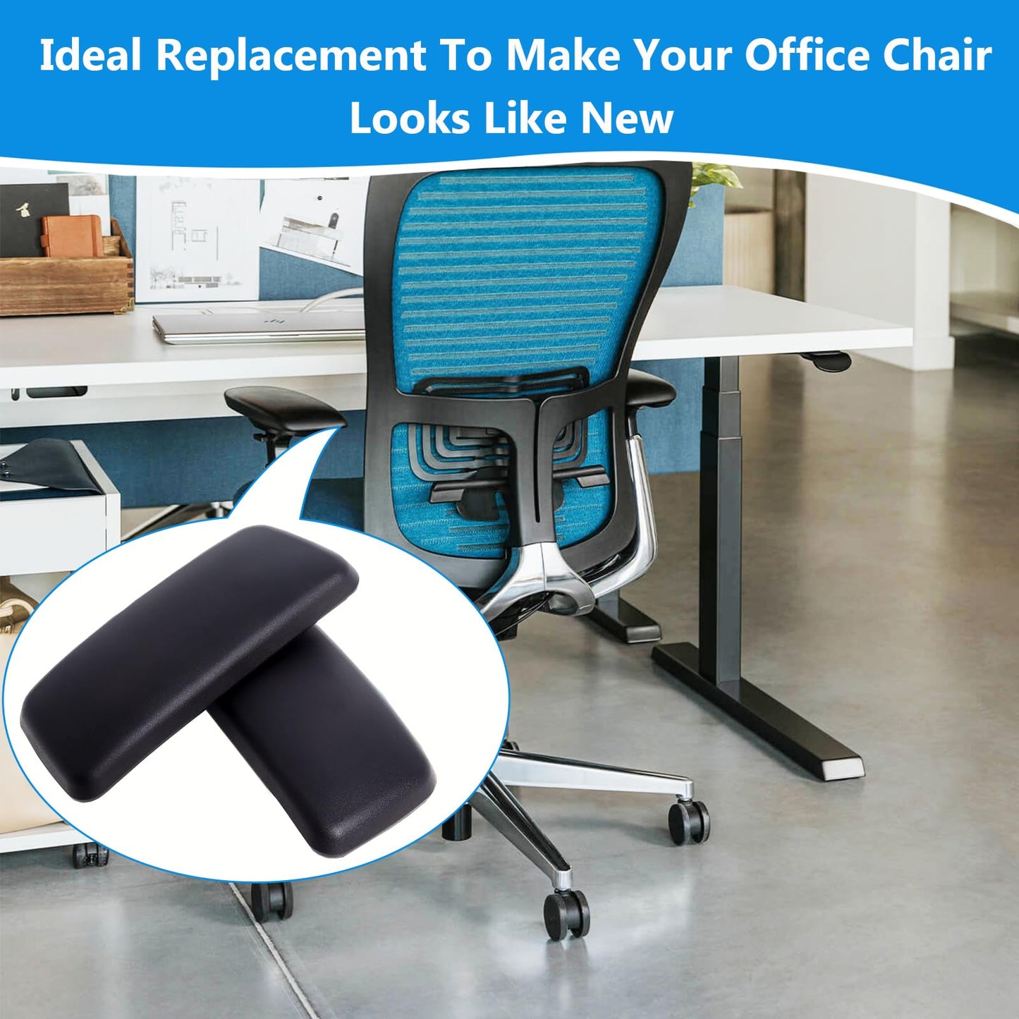Arm Pads Caps Replacement, Chair Armrest Pads Compatible with Haworth Zody Office Chair 1 Pair (Black)