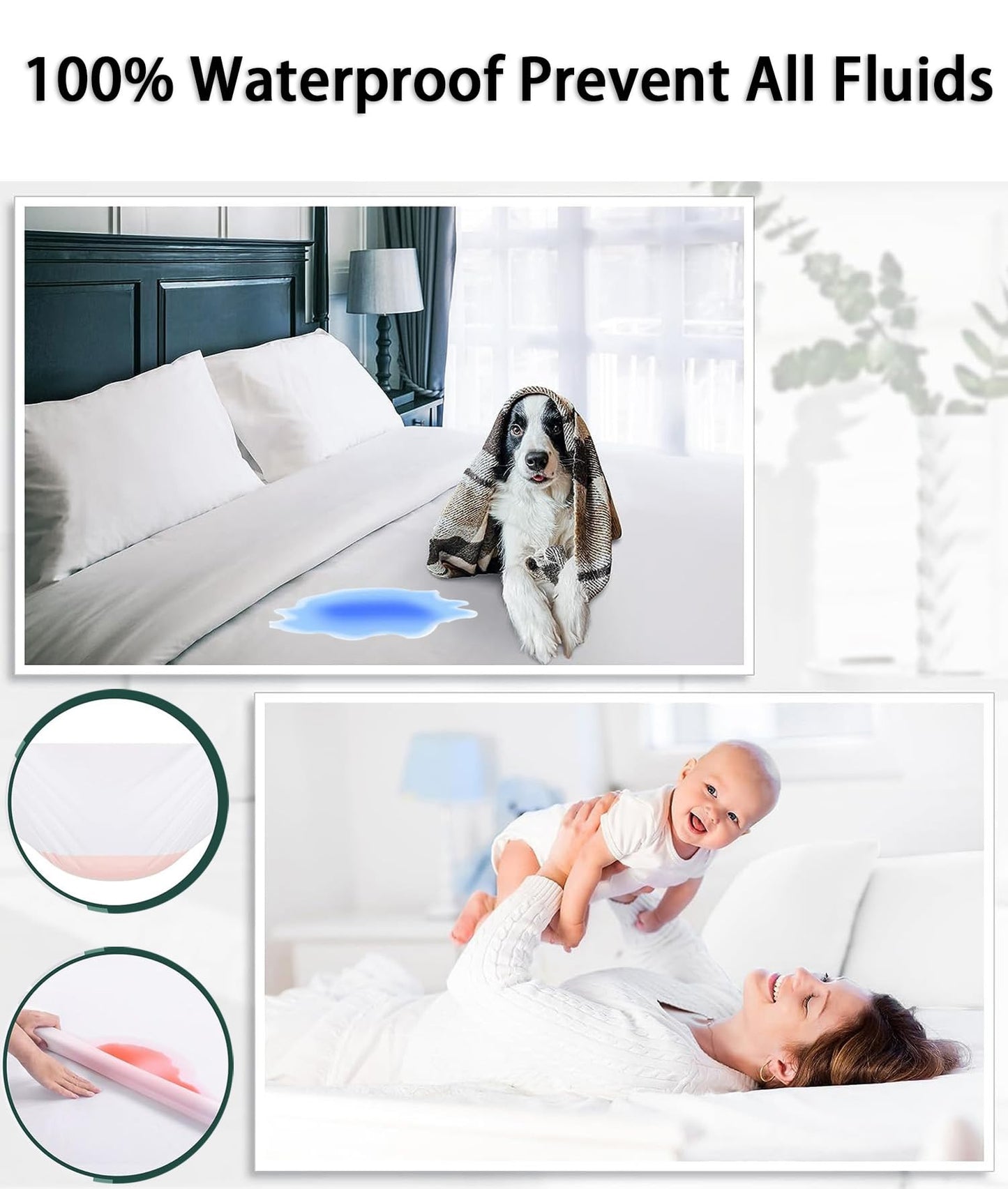Duvet Protector Waterproof Breathable Reusable White IncontinenceProtector Duvet Cover Double Zipper Protective Multi-use for Babies, Adults and Pets. (White,Queen)
