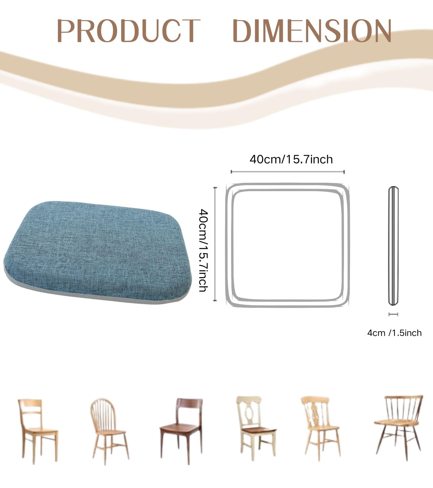 Huierxun High Resilience Memory Foam Chair Cushion 15"x15"x2" Set of 2 Square Chair Pads and Washable Cover Non Slip Seat Cushions for Indoor Dining Room Kitchen and Office Chairs (Green,15"x15")