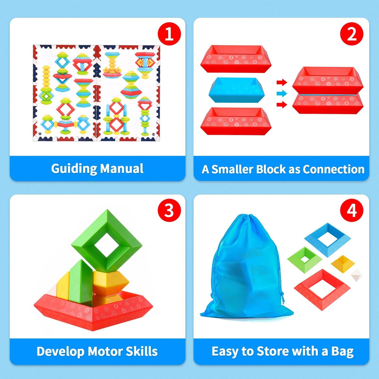 Montessori Toys for 3 4 5 Year Old Boy Girl 30Pcs Stacking Building Blocks Preschool Learning Activities STEM Manipulatives Toddler Toys Gifts for Kids