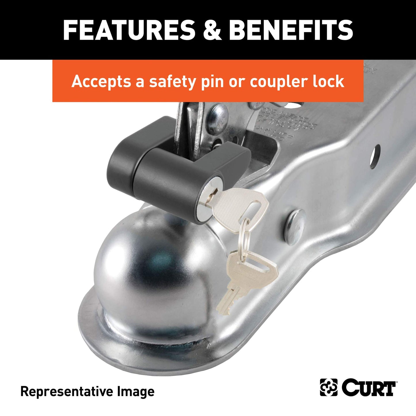 CURT 25138 Straight Tongue Trailer Coupler for 3-Inch Channel, 2-in Hitch Ball, 3,500 lbs