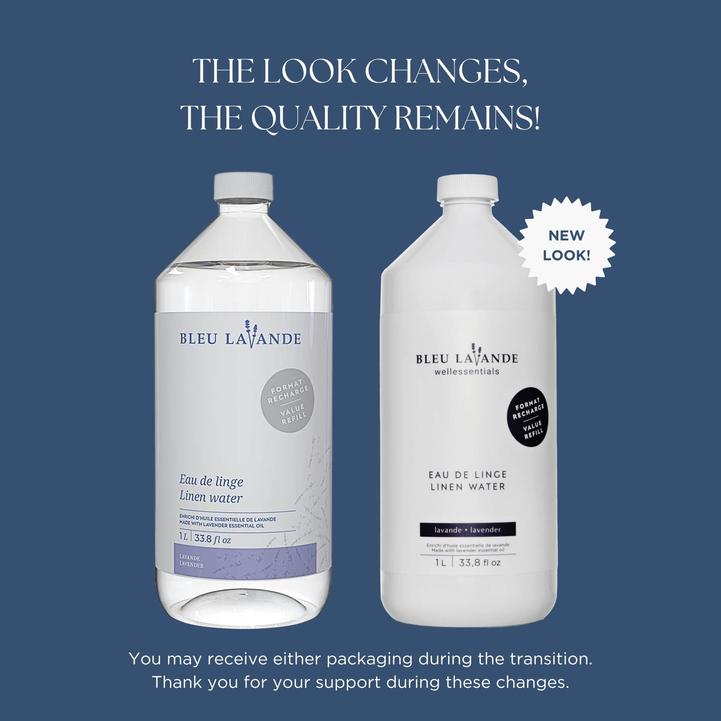 Bleu Lavande Linen Water – Fabric refresher – Made in Canada with True Lavender Essential Oil (1L Refill), transparent
