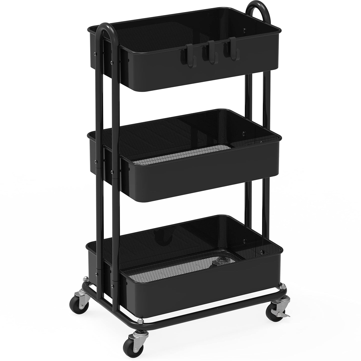 Simple Houseware 3-Tier Metal Kitchen Cart Utility Rolling Cart, Black