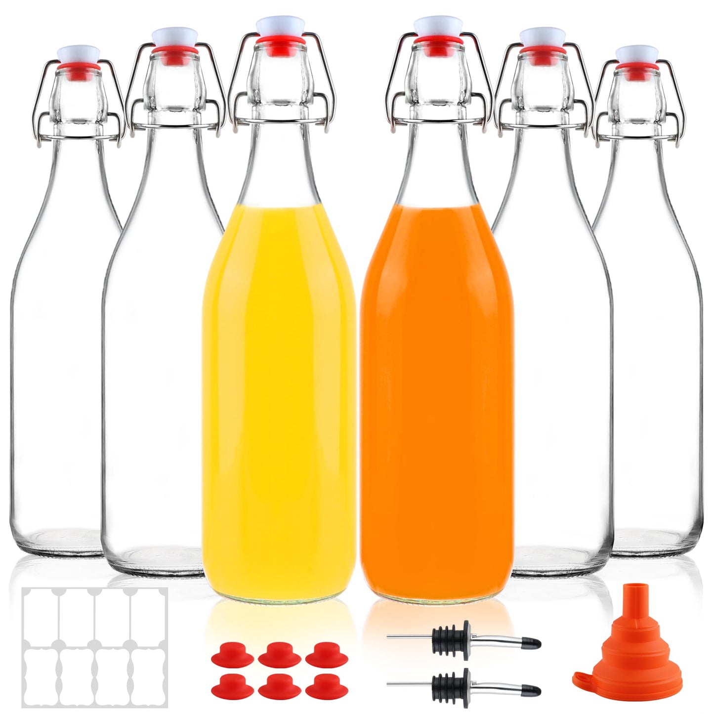 UrSpeedtekLive 6 Pack 1 Liter Swing Top Glass Bottles, 33oz Flip Top Brewing Bottles with Airtight Stopper for Vanilla Extract, Kombucha, Beer, Kefir, Mead