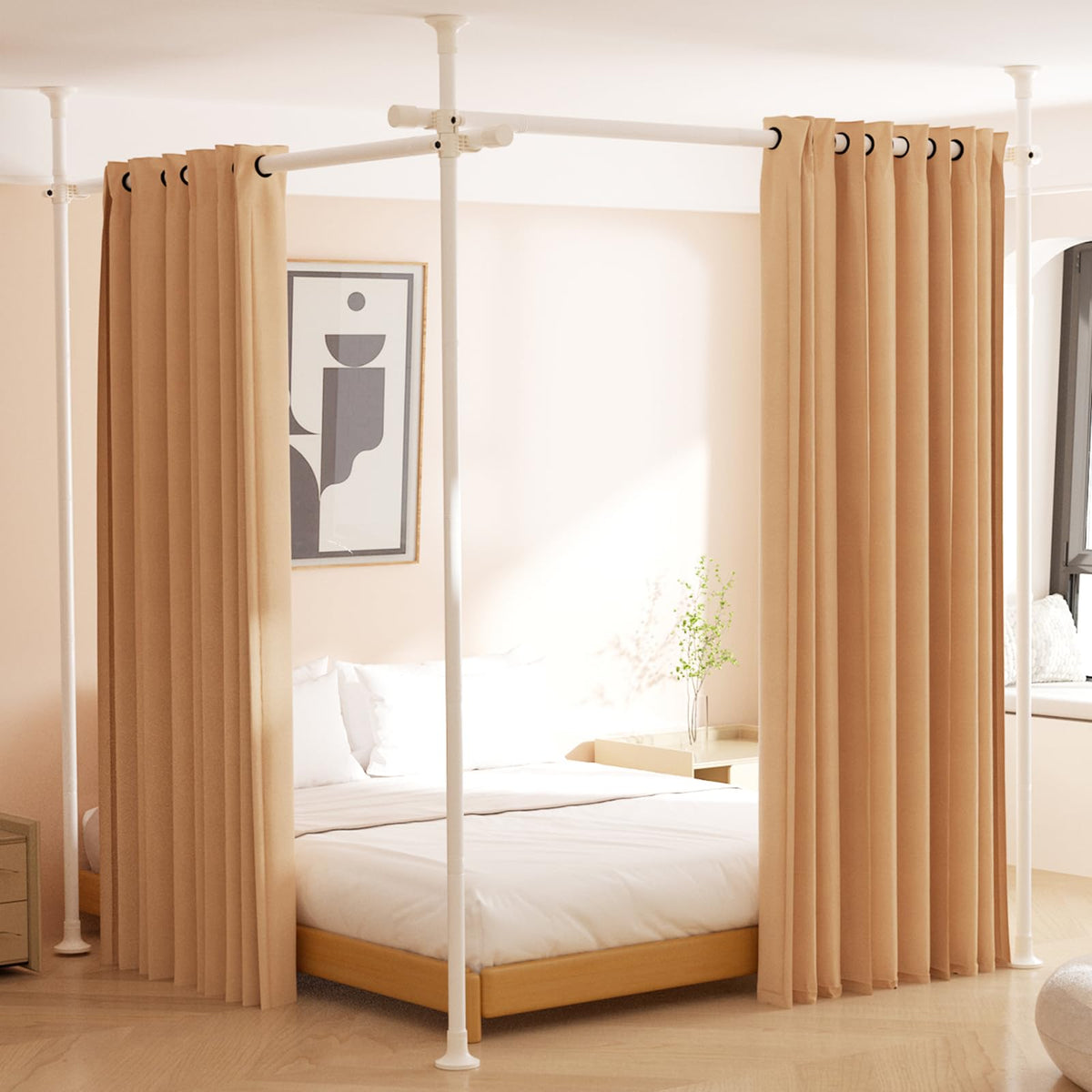 Room Divider, No Drilling Curtain Rod for Room Separation, 4-10ft (H) 28-114inch(W) Adjustable Heavy Duty Floor to Ceiling Tension Rod Wall Dividers Temporary Privacy Separator Window Rods White