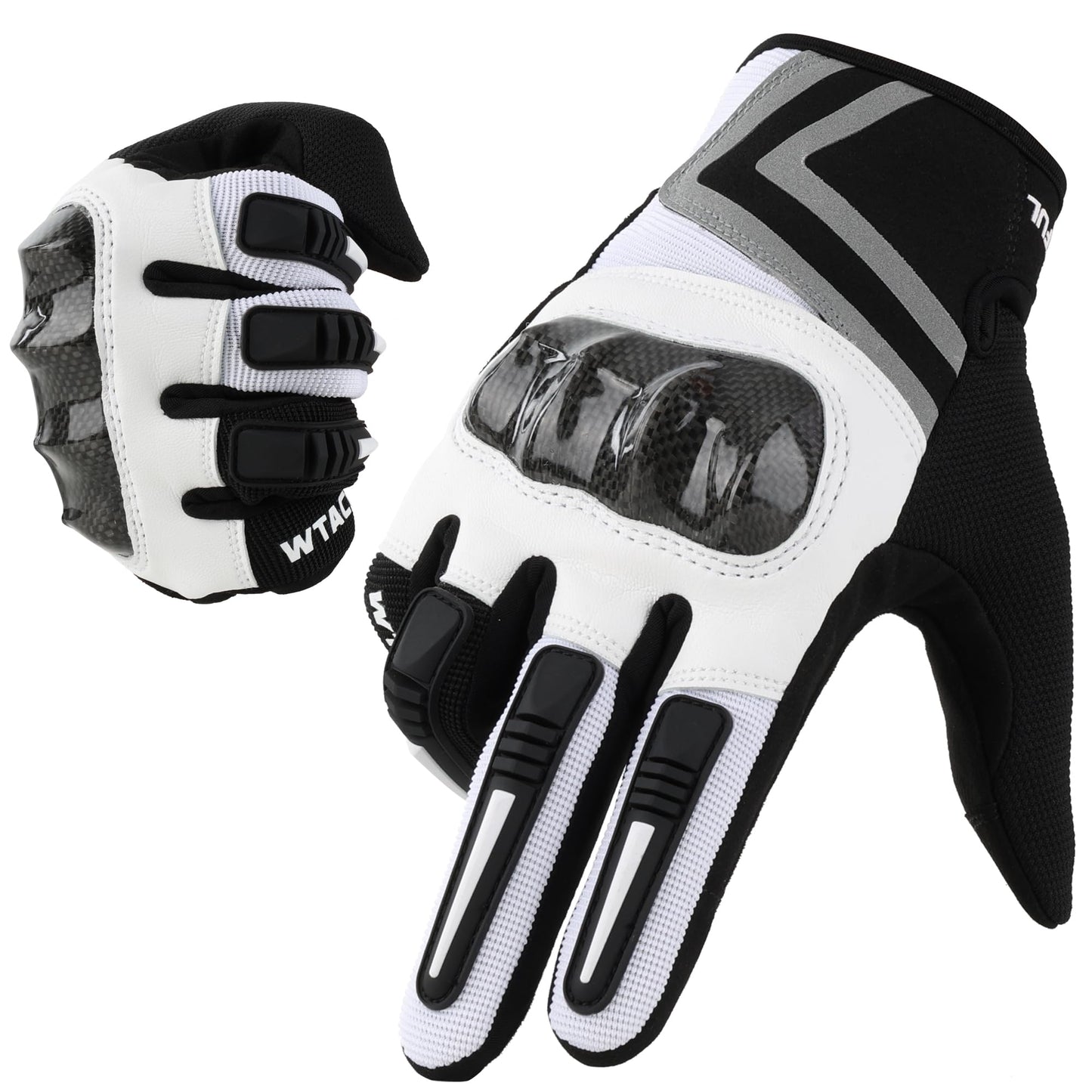 WTACTFUL Motorcycle Gloves for Men Women, Dirt Bike Riding Gloves Full Finger Touchscreen Breathable for Motocross Road Racing Cycling Mountain Bike Bicycle Off-Road MTB ATV Summer White L