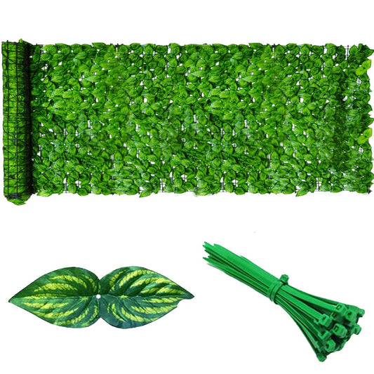 1x6m (39.3"X236.2") Artificial Ivy Hedges Patio Privacy Screen Green Leaf Trellis Faux Hedge Fence Plant Wall Fake Grass for Outdoor Garden Indoor Balcony Decor (Green watermelon leaves, 1 * 6M)