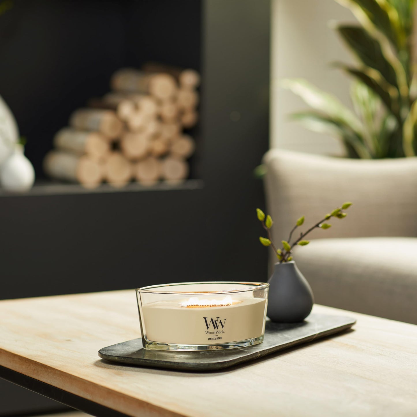 Woodwick Ellipse Scented Candle, Vanilla Bean, 16oz | Up to 50 Hours Burn Time