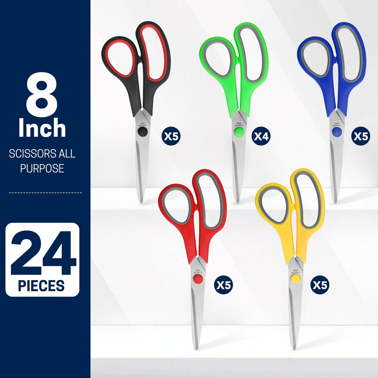 Scissors Bulk 24-Pack, BURVAGY 8" Scissors All Purpose Heavy Duty Sharp Scissors for Office School Home Stainless Steel Blades Safety Soft Grip Handles,Right/Left Handed Scissors
