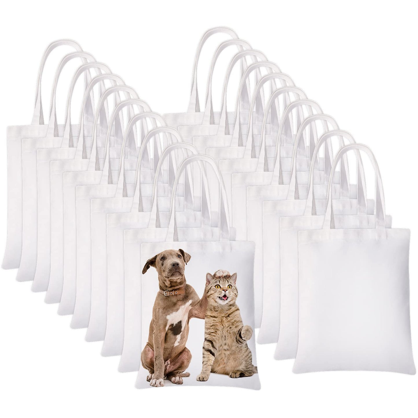 20 Pieces Sublimation Tote Bags Screen Printing Blank Canvas Reusable Washable Polyester Grocery Bags for Decorating and DIY Crafting White