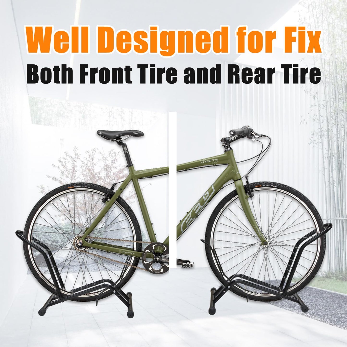 Bike Stand Floor Bike Rack Garage Bicycle Stands for Storage Indoor/Outdoor, Front and Rear Wheel Parking Rack Stand Perfect for 16"-29" Kid's Bikes/Mountain Bike/Road Bike