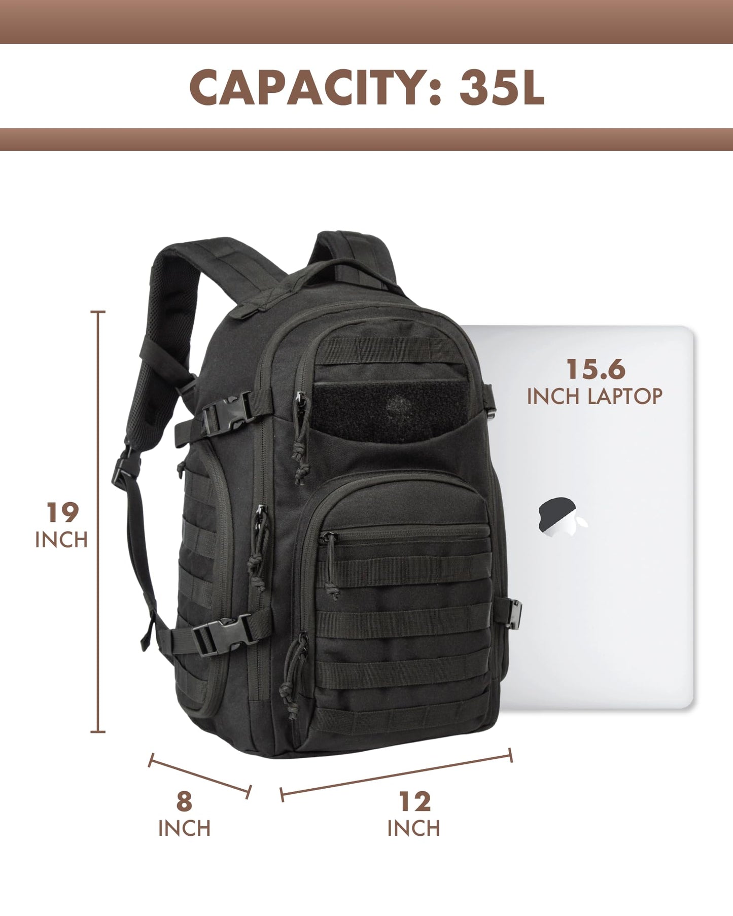 Tactical Laptop Backpack Military Backpack for Men Black Tactical Bag Backpack (Black)