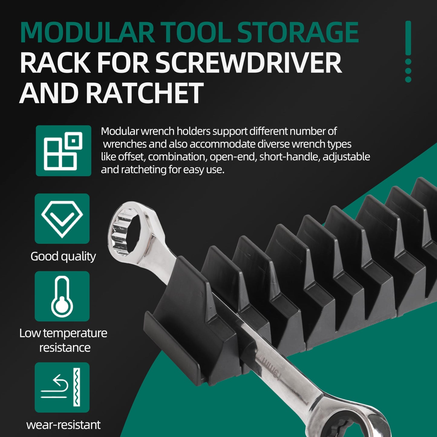 96 Pack Magnetic Wrench Organizer for Tool Drawer,Wrench Holder with Metric&SAE Label,Modular Tool Storage Rack for Screwdriver and Ratchet,Black with magnet,Strong Magnetic Base,gift for Mechanic Men