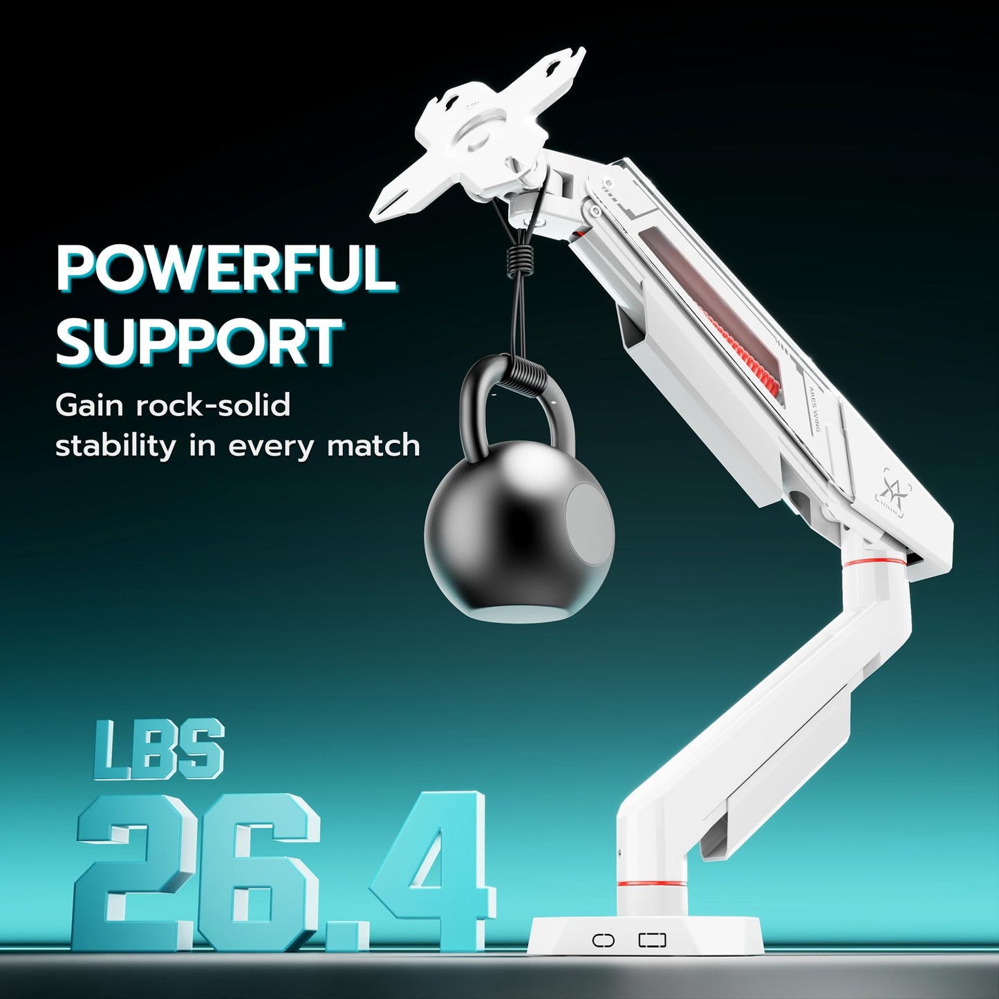 ARES WING Single Monitor Arm for 17-40 Inch Flat Curved Ultrawide Screens Up to 26.5lbs, Fully Adjustable Single Monitor Mount, C-Clamp & Grommet Base, 75/100 Vesa Mount, White