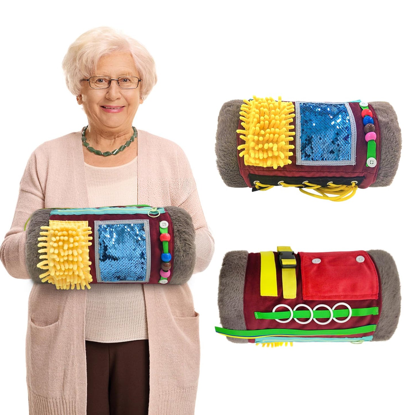 Fidget Muff Blanket for Elderly with Dementia, Fidget Blanket for Alzheimers Dementia Activities Products, Sensory Fidget Blanket, Anxiety Relief