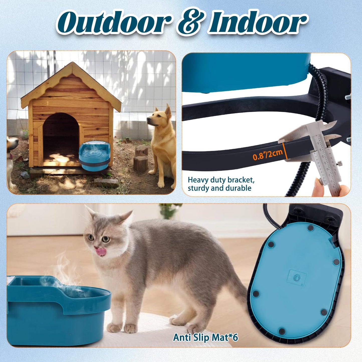 MUDUOBAN Heater Water Bowl with Anti Chew Cord Outdoor Heated Waterer with Float Valve Auto Refill for Pet,Dog,Cat,Chicken,Rabbit