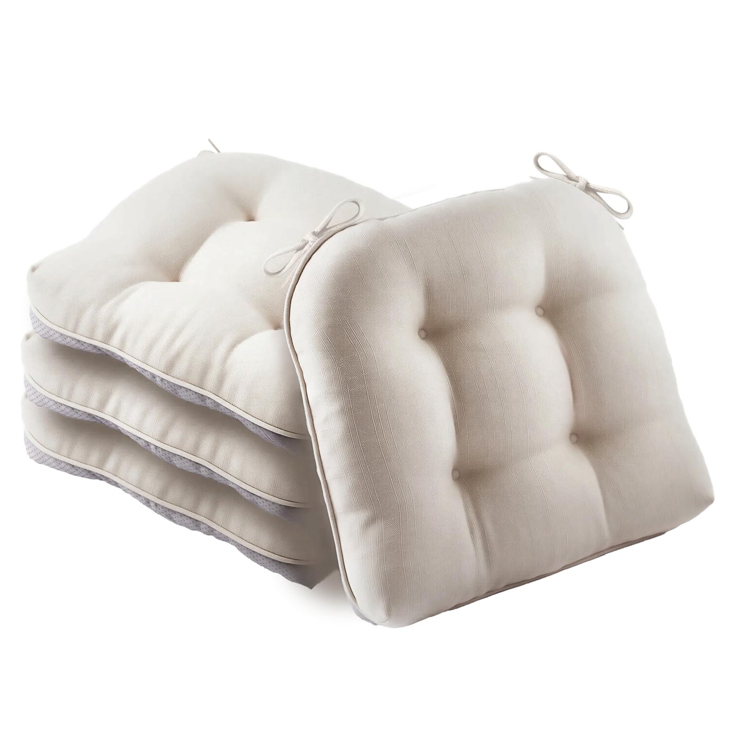 Battilo Chair Cushions Set of 4 for Reading Seats, Seat Cushions for Kitchen Dining Chairs with Non-Slip Backing, Indoor/Outdoor Waterproof Chair Seat Pads with Ties, 40cm x 40cm x 10cm, Beige