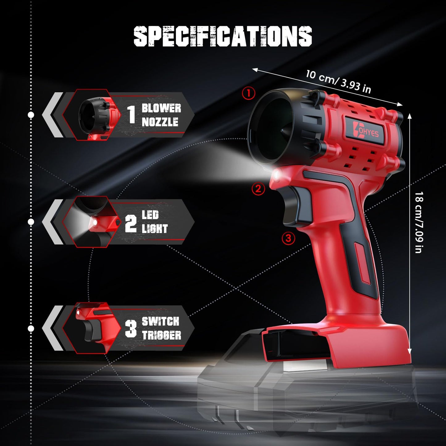 Air Duster 380W Brushless HighSpeed Motor 100,000RPM Fit for Milwaukee 18V Battery Variable Speed Air Blower for Camping Jobsite & Car-Service(Battery not Included)
