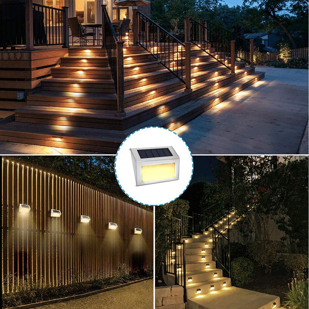 Lightess Solar Lights for Steps Deck Stair Outdoor Waterproof Stainless Steel LED Fence Light, 6 Pack, Warm White