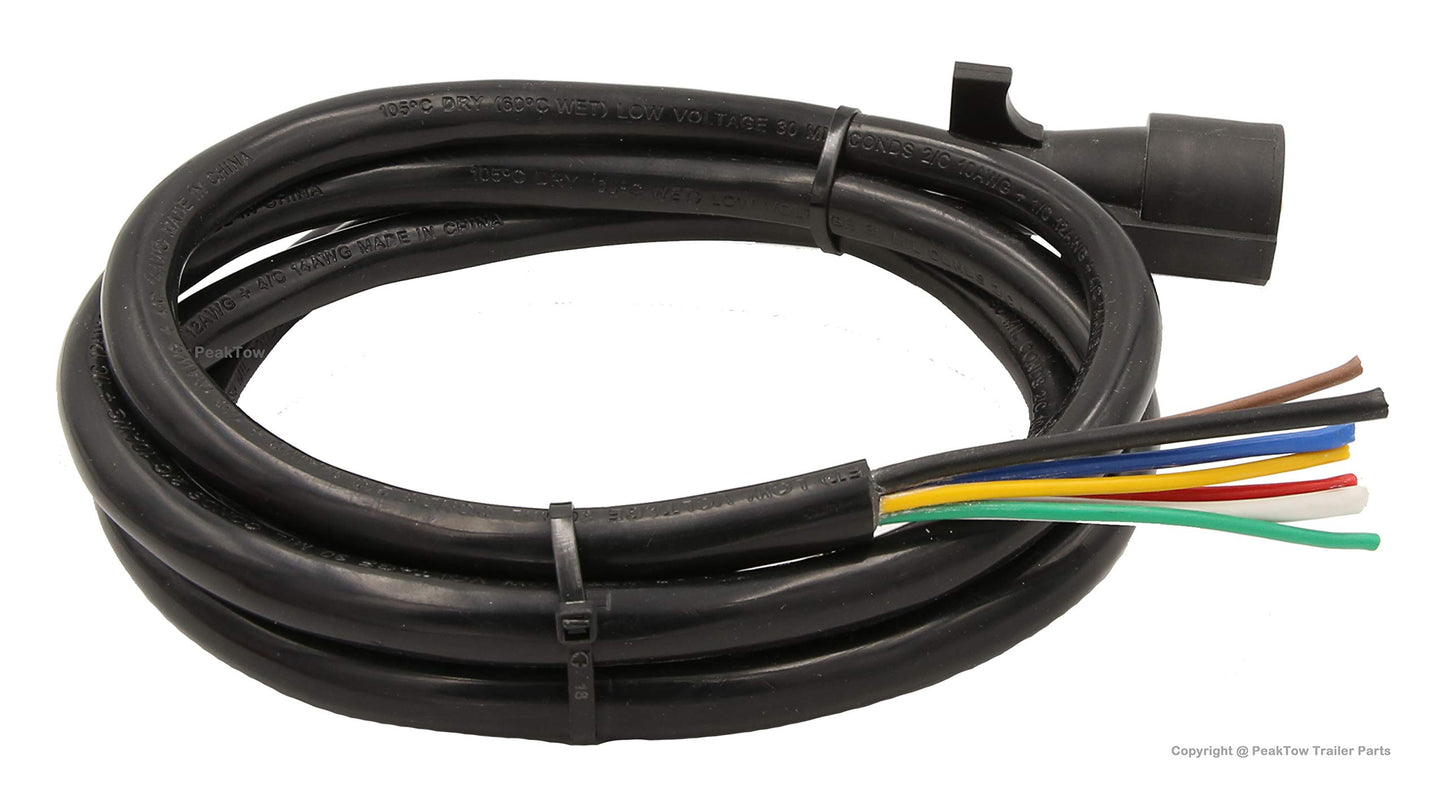 PEAKTOW PTT0044 Heavy Duty 7 Pin 8 Feet Trailer Plug Inline Cord with Double Prongs Connector