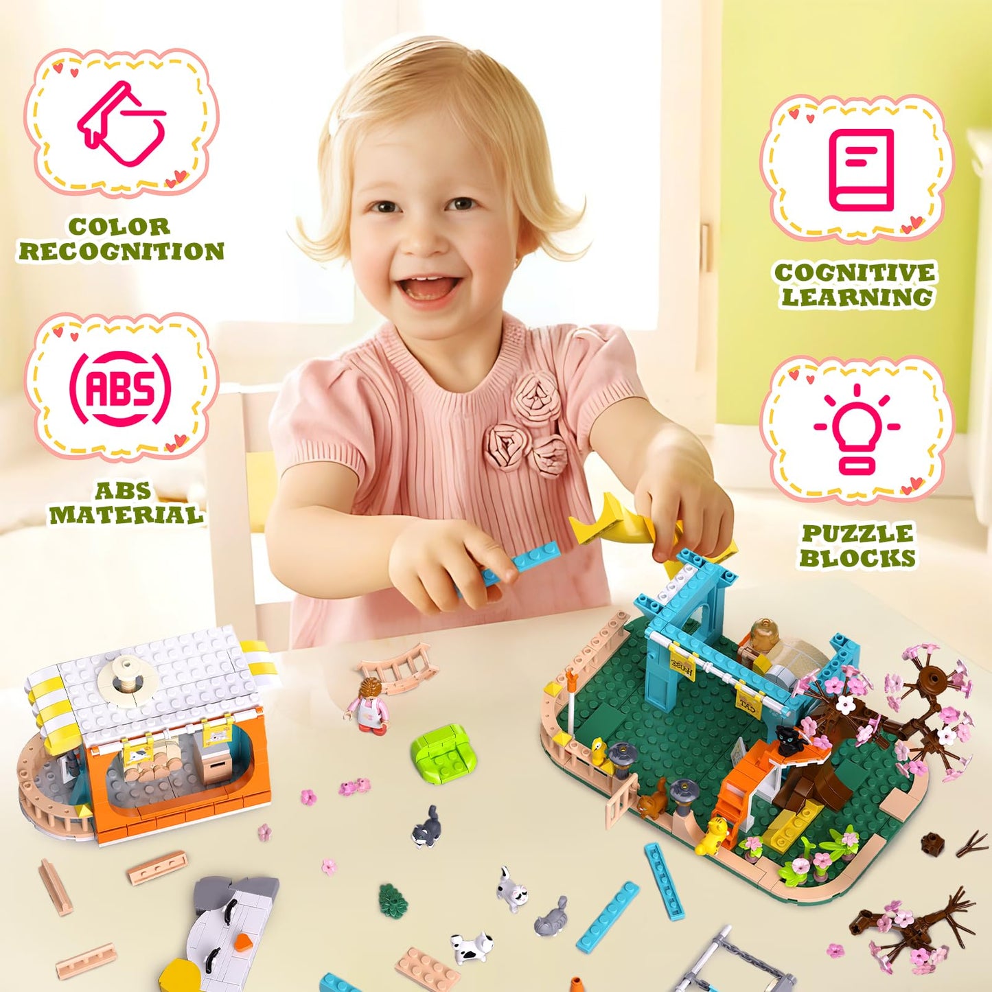 Cat House Building Set, Animal Playground Crossing Toy with 8 Cats and a Doll Minifigures Compatible with Lego Friends Pet Sets - Thanksgiving Christmas Birthday Gift for Girls Boys Aged 6-12