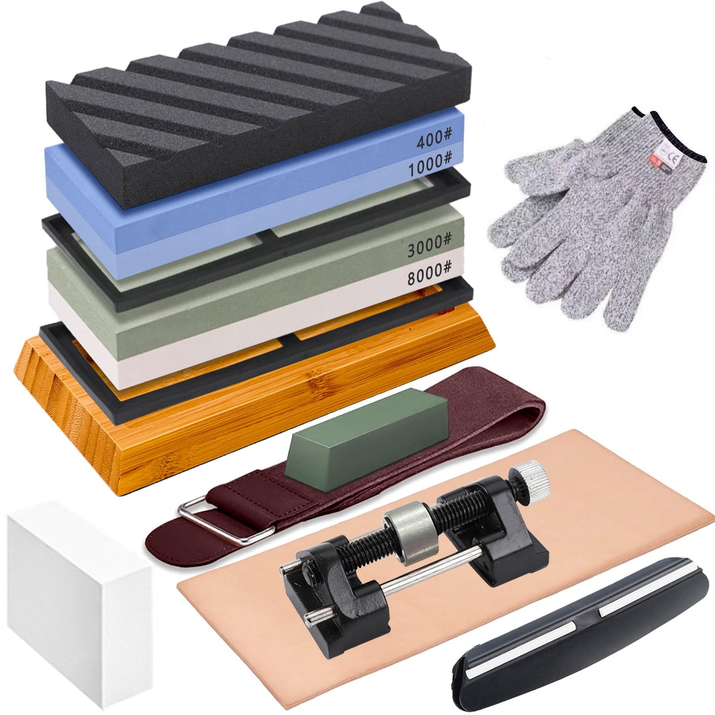 TFMODBFA Knife Sharpening Stone Set - 2 Side Grit 400/1000 3000/8000 Kitchen Knife Sharpener Stone, Professional Kitchen Sharpener Stone Includes Non-Slip Rubber Bases