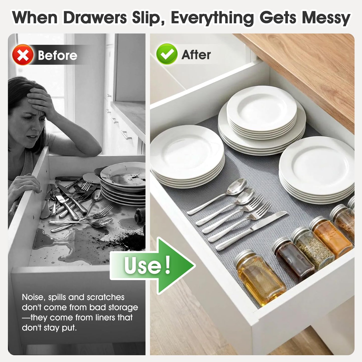 MIAONET Drawer Liner Shelf Liner Food-Grade EVA Shelf Liners for Kitchen Cabinets BPA-Free Non-Adhesive & Slip Waterproof Easy Cut Install Protetion for Fridge Pantry Cabinet (24in x 20ft, Grey)