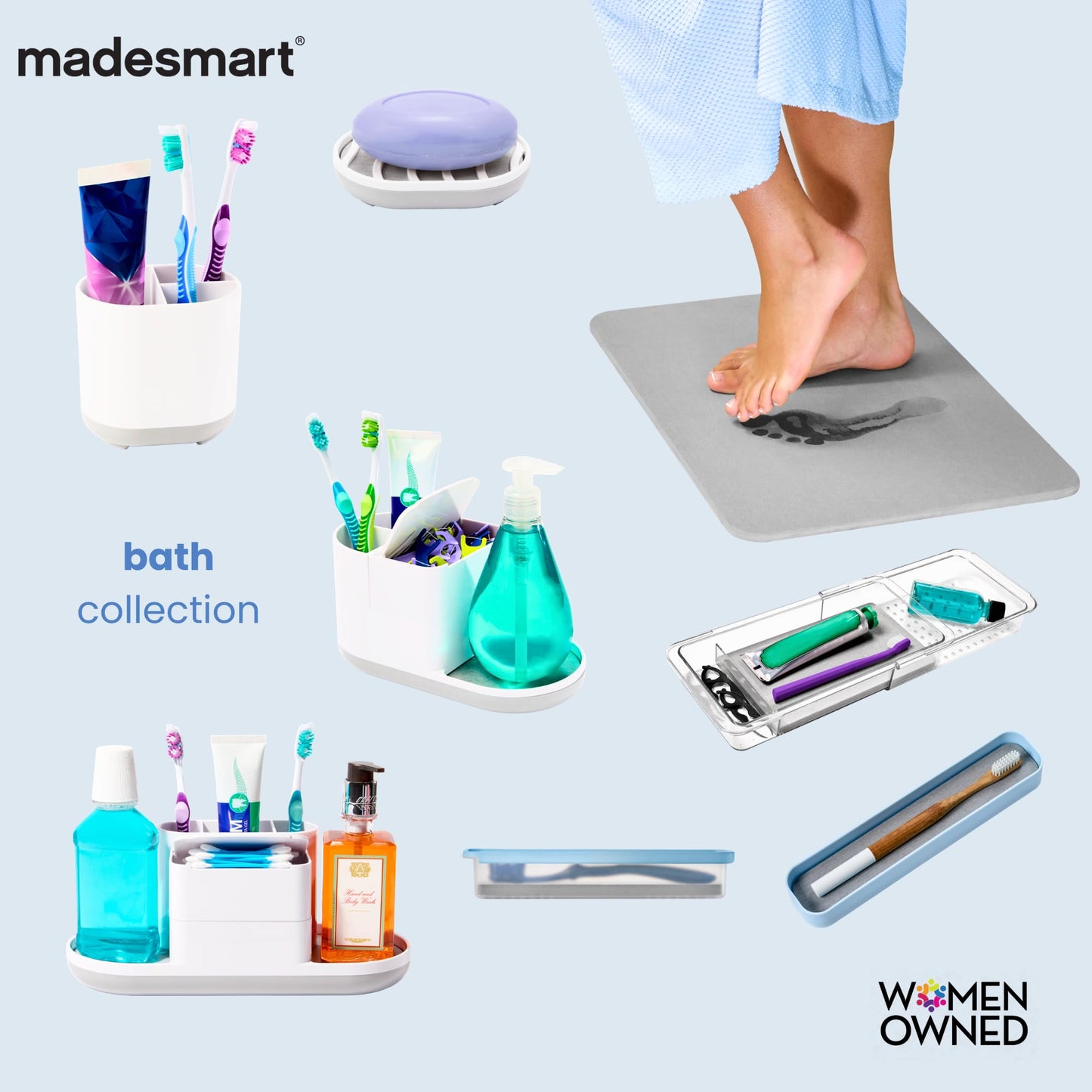 Madesmart Expandable Bath Tray for Bathtubs, Plastic Shower and Bath Shelf Caddy, White, Multifunctional Bathtub Bathroom Organizer, Premiumwhite