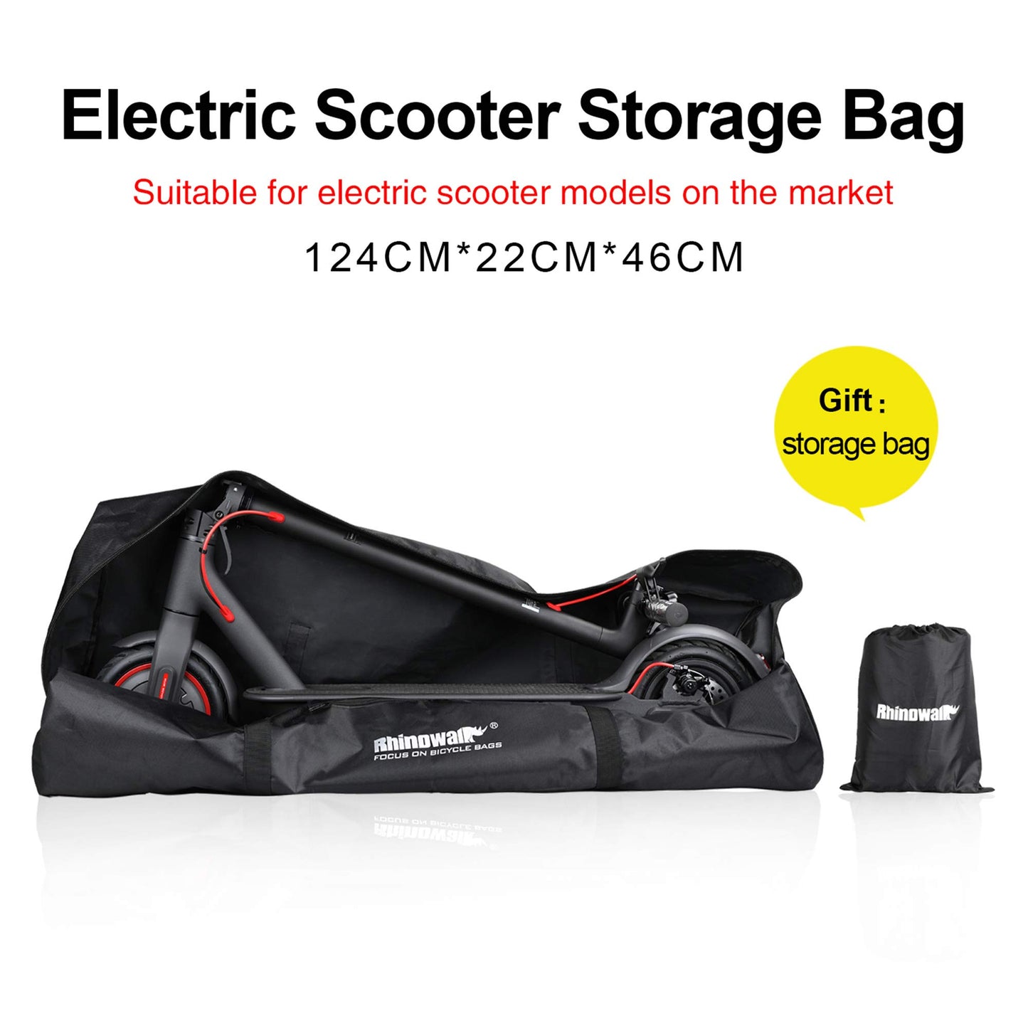 Rhinowalk Foldable E-Scooter Carrying Bag Portable Electric Scooter Storage Bag Transport Case for Outdoor Travel Riding Commuting (Black - 48.8" x 8.7" x 18.1")