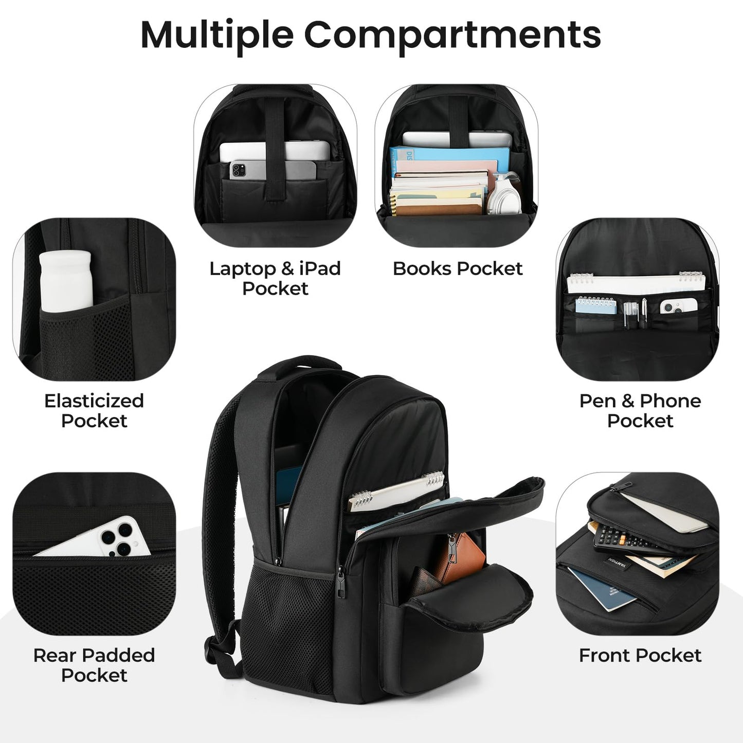 Laptop Backpack for Men and Women, Black Backpack, School Backpack for Boys and Girls, Bookbag, Work Backpack Fits 15.6 Inch Laptop and Notebook