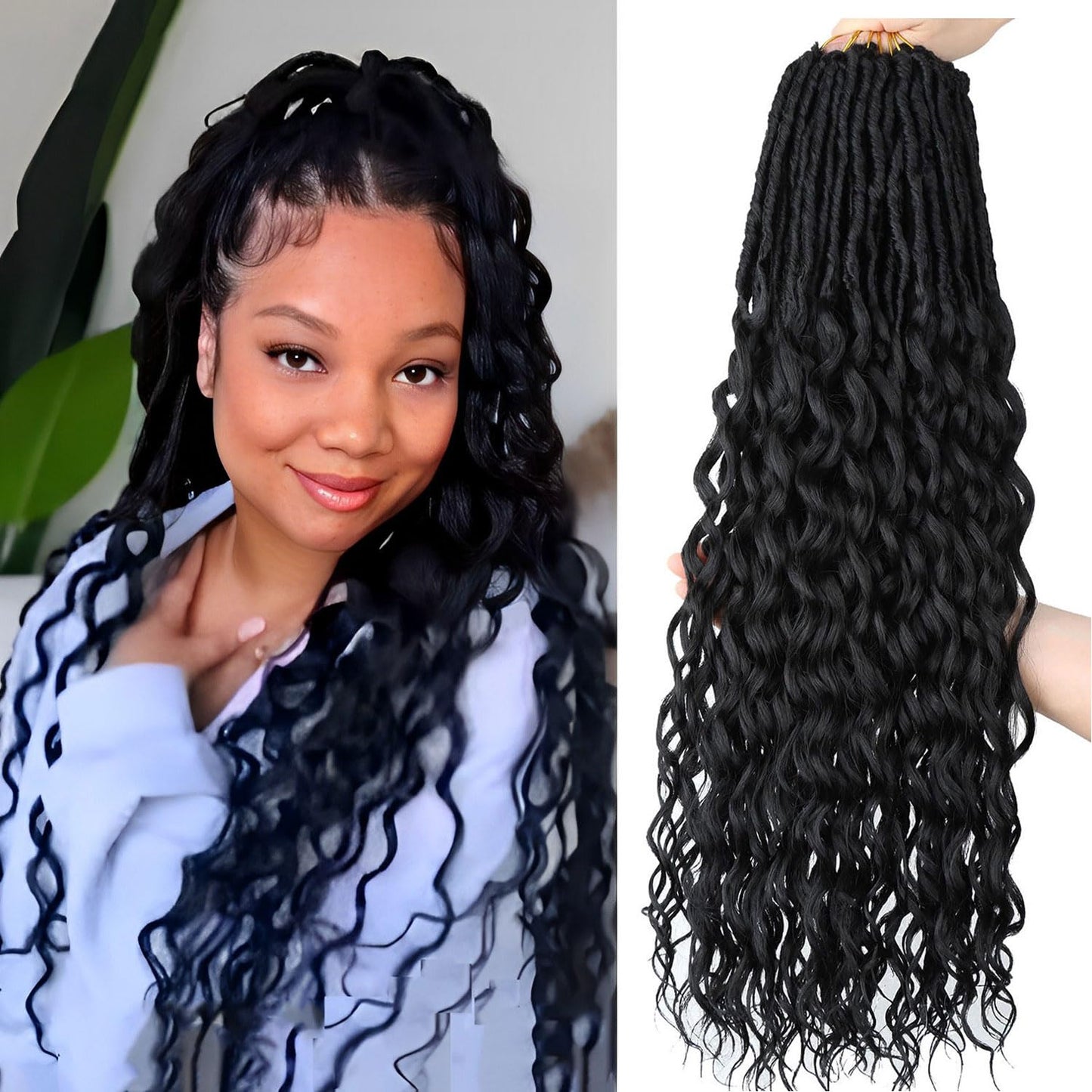 24 Inch Faux Locs Crochet Hair 6 Packs Soft Goddess Locs Crochet Braids Deep Wave Pre Looped Crochet Hair Extensions for Black Women (24 Inch, 1B)