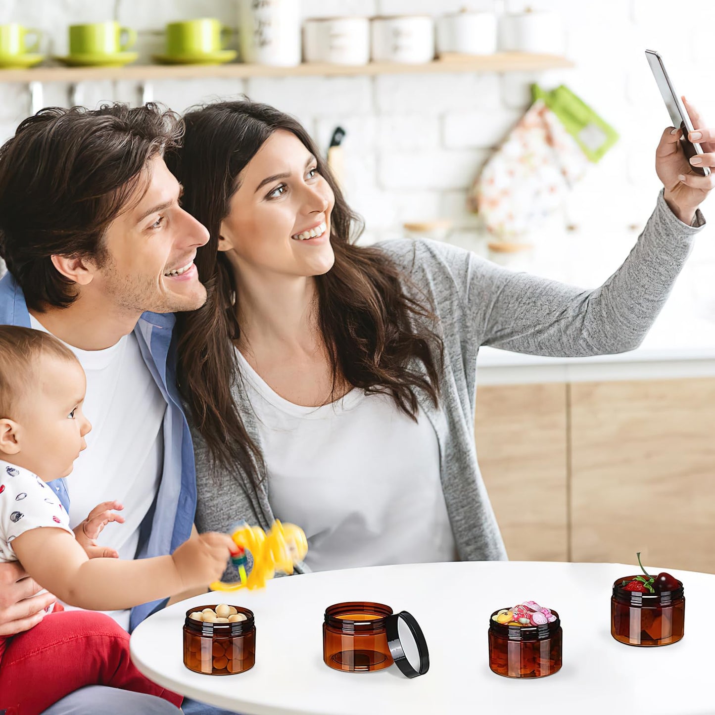 60 Pack Amber Glass Cosmetic Jars, 1oz Glass Jar with Lid Round Empty Cosmetic Containers with Inner Liners, Refillable Cream Jars for Lotions, Sample, Powder, Bath Salts