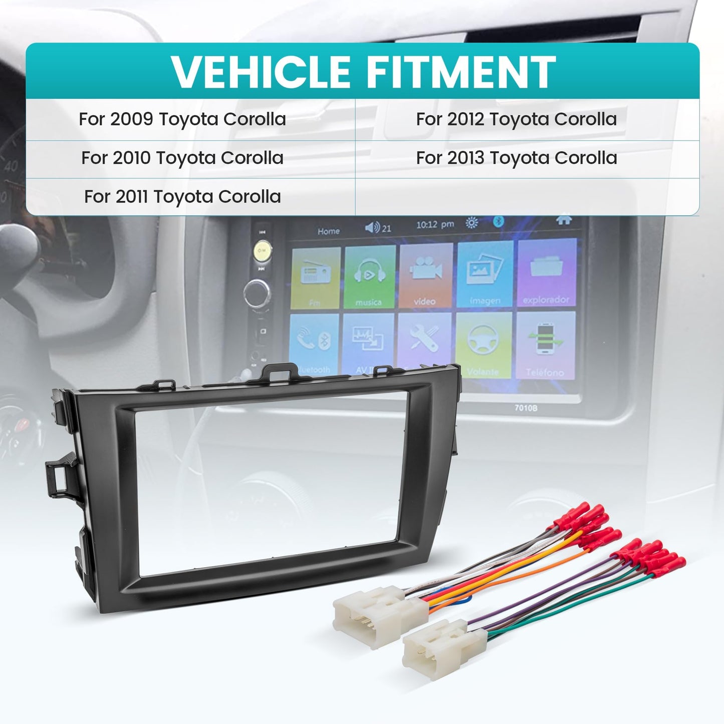 NuIth Double DIN Radio Installation Dash Kit W/Radio Wire Harness for 2009-2013 Toyota Corolla, Aftermarket Radio Dash Stereo Mounting Installation Trim Bezel Bracket Wire Kits