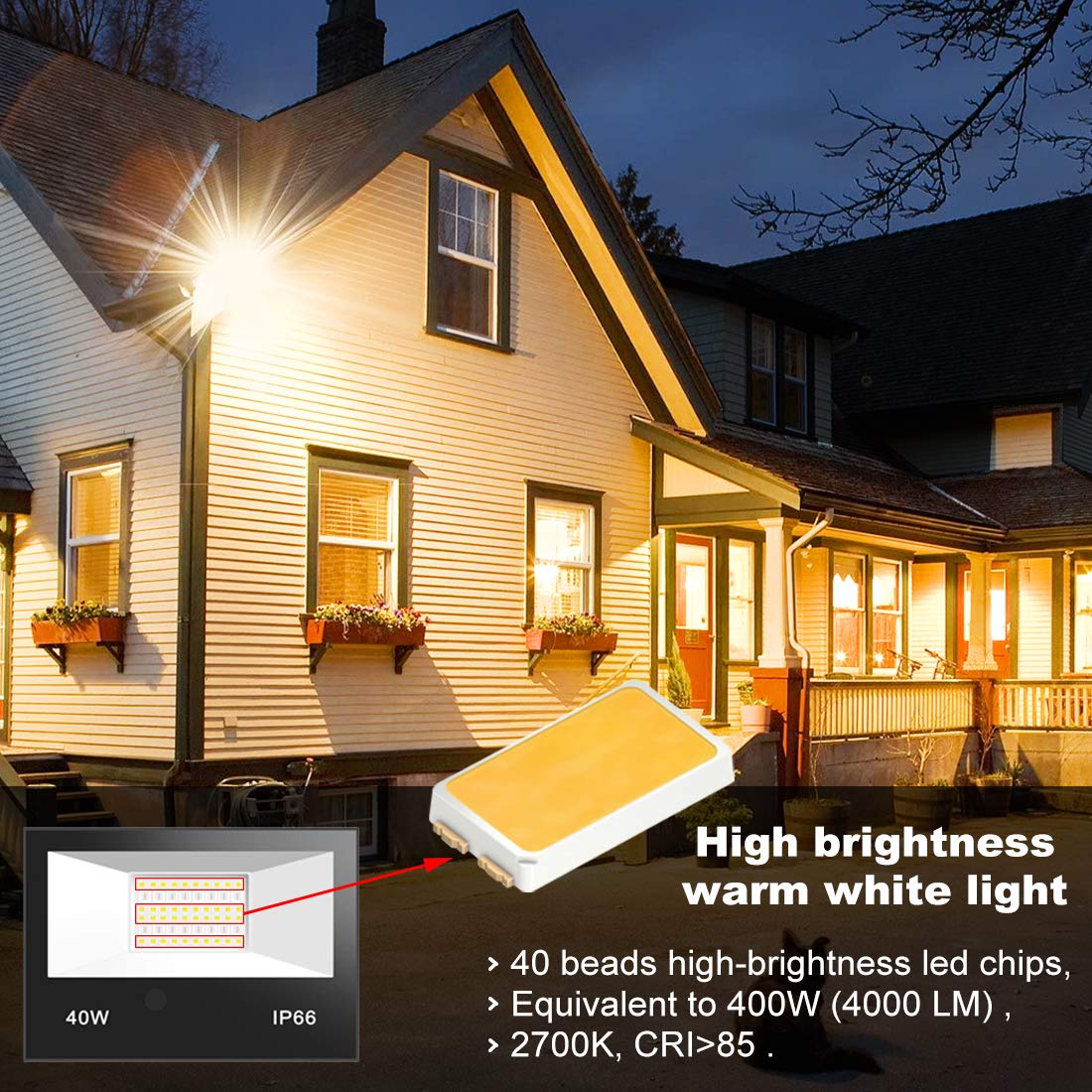 LED Flood Light Outdoor 400W Equivalent 4000LM, RGB Color Changing Floodlight with Timing Remote, 120 Colors and Warm White, IP66 Waterproof, US Plug, Yangcsl (Pack of 2)